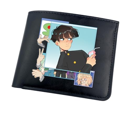 RYNDEX M-ob Psyc-ho 100 Anime-Geldbörsen, Cartoon-Münztasche Kleine Geldbörse, PU-Leder Geldbörse Brieftasche Wallet(Color:Black 8)