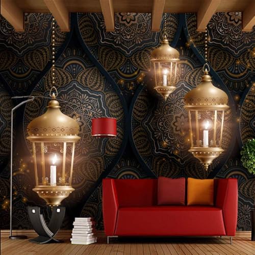 Goldene Laternen Geometrische Muster 3D Tapete Poster Restaurant Schlafzimmer Wohnzimmer Sofa TV Dekorative Wand-300cm×210cm