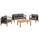 greemotion Lounge-Set Abaco, Gartenmöbel-Set mit Kissen, Akazienholz FSC 100 %, Mittel, Grau / Schwarz / Holzfarben