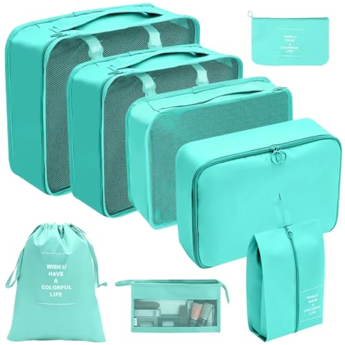 8X/Set Gepäck Organizer Set Koffer Organizer Set Packwürfel Set Kleidertasche Wasserdicht Reise Organizer für Reisen, leuchtendes Blau