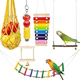 Papageienschaukelspielzeug, Vogelschaukel-Set, Kauspielzeug für Papageien, Kauspielzeug für Papageien, 6 Stück, reißfest, langlebig, cr