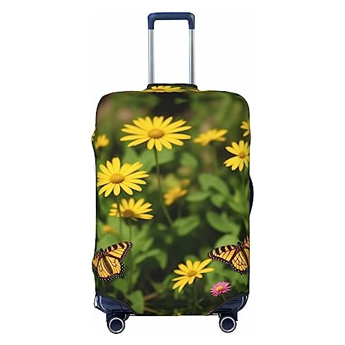 Reisegepäckabdeckung, Motiv: Schmetterling mit gelber Blume, strapazierfähig, passend für 45,7 - 81,3 cm große Gepäckstücke, Größe M, Schwarz, Medium