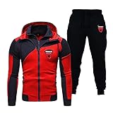 LASTRAN Herren Doppeltes Reißverschluss-Set Hoodies und SportHose Du.c_ati KapuzenJacke Casual Outdoor Baumwolle Strickjacke Trainingsanzug (red,L)