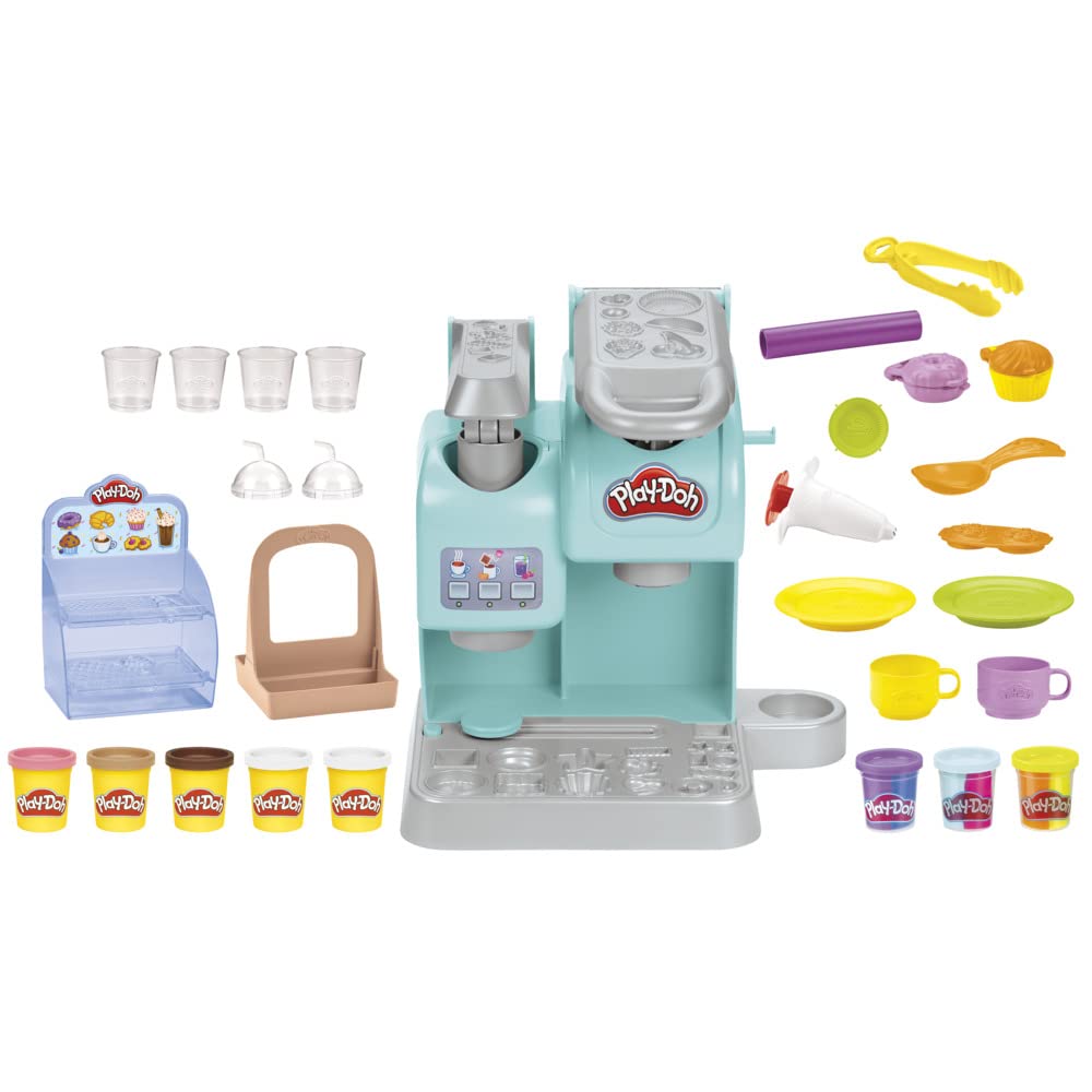 Play-Doh Kitchen Creations Knetspaß Café, Café-Spielset mit 20 Accessoires und 8 Dosen zweifarbige Knete