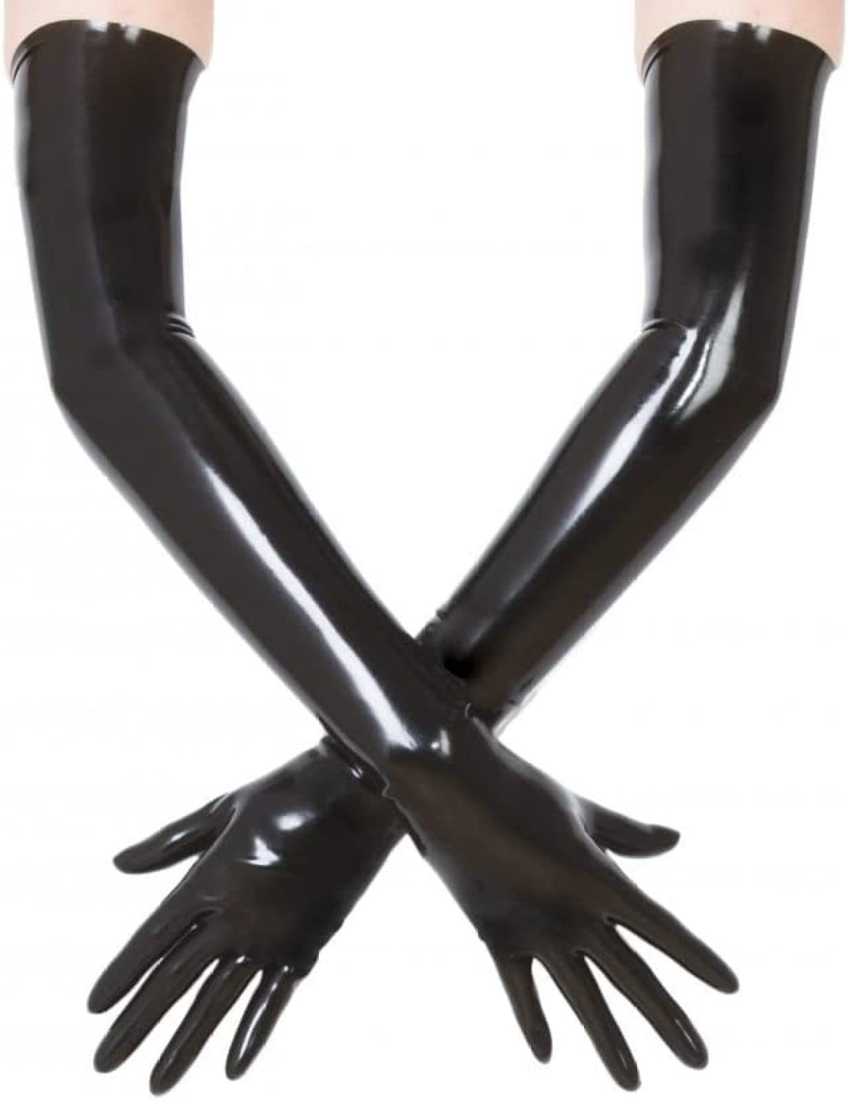 100% Latex 3D-Form Opera Lange Handschuhe Gummigeformte Nahtlose Handschuhe,Schwarz,X-Large