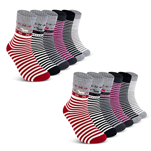 sockenkauf24 6 oder 12 Paar Damen THERMO Socken mit Innenfrottee und Komfortbund Damensocken - 38202 (39-42, 12 Paar | Farbmix)