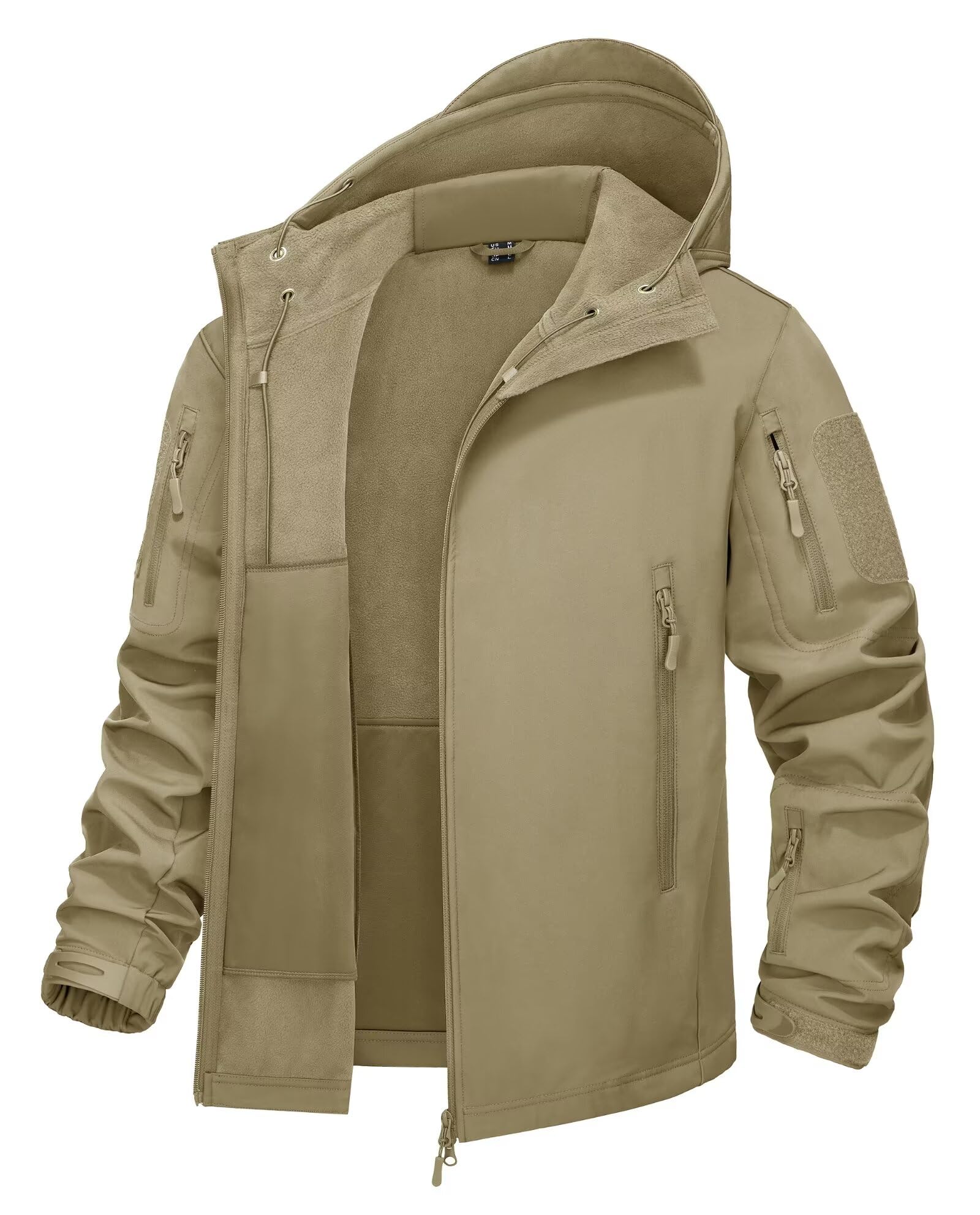 KEFITEVD Softshell Jacke Herren Wasserdicht Regenjacke Army Jacke Gefüttert Angeln Jacke Funktionsjacke Männer Winter Herrenjacke Angelbekleidung Khaki XL