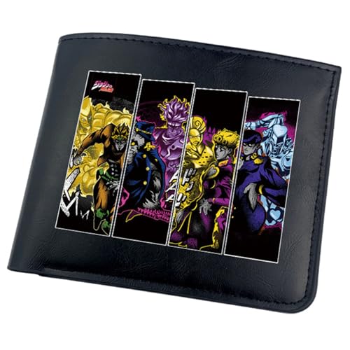 RYNDEX Jo-Jo's Bizar-re Adventu-re Anime-Geldbörsen, Cartoon-Druck Geldbörse Klein, PU-Leder Geldbörse Brieftasche Wallet(Color:Black 8)