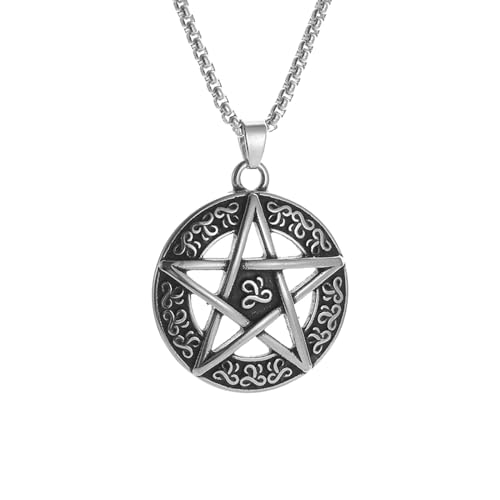 GZHENGZG Herren-Halsketten und Damen-Schmuck. Vintage keltische Dreifaltigkeits-Pentagramm-Medaillen-Anhänger-Halskette für Männer und Frauen, Wicca-Hexe-Knoten-Amulett-Schmuckgeschenk