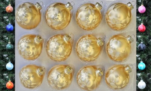 Jack 12x Glas Eislack Christbaumkugeln 6cm Thüringer Weihnachtskugeln Kugeln, Farbe:Gold