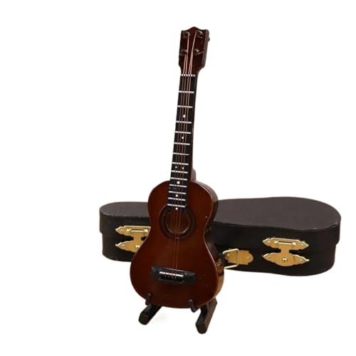 Hölzernes Miniatur-Ukelele-Modell, Mini-Musikinstrument, Mini-Ukelele, Dekorative Display-Ornamente (Color : Brown 14cm)