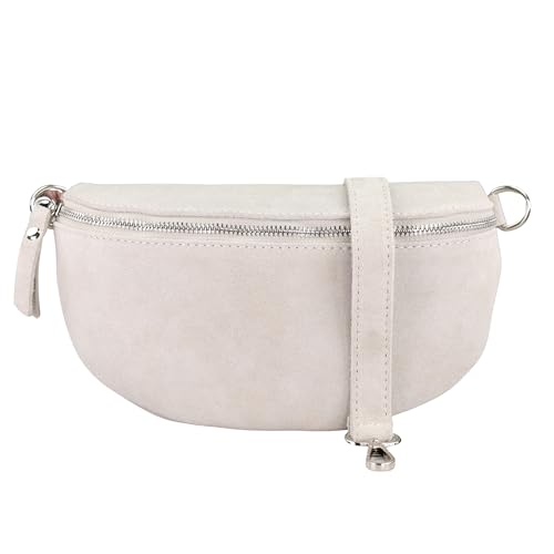 BLADE Bauchtasche Damen, Handgemachte Wildledertasche, Crossbody Bag, Gürteltasche Echtes Leder mit Ledergurt, 3 Größen, Stylische Umhängetasche aus Italien, Geschenk für Sie, Ledertasche-Creme