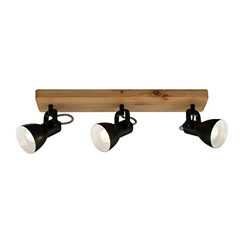 Briloner Leuchten - Spotleuchte, Deckenspot retro, Deckenleuchte vintage, Spots dreh- und schwenkbar, 3x GU10, max. 35 Watt, Holz-Metall, Schwarz-Weiß, 480x100x135mm (LxBxH)