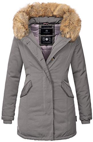 Marikoo Damen Winter Jacke Parka Mantel Winterjacke warm gefüttert B362 [B362-Karmaa-Grau-Gr.S]