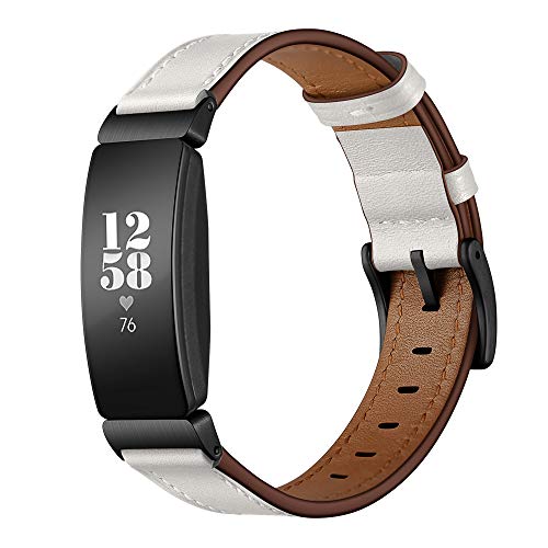 Dee Plus Armband Geeignet für Fitbit Inspire/Inspire HR, Klassisches Echt Leder Uhrenarmband Lederarmband Erstatzband Uhr Band Watchband mit Metallschließe, Weich und bequem, Mehrere Farben verfügbar