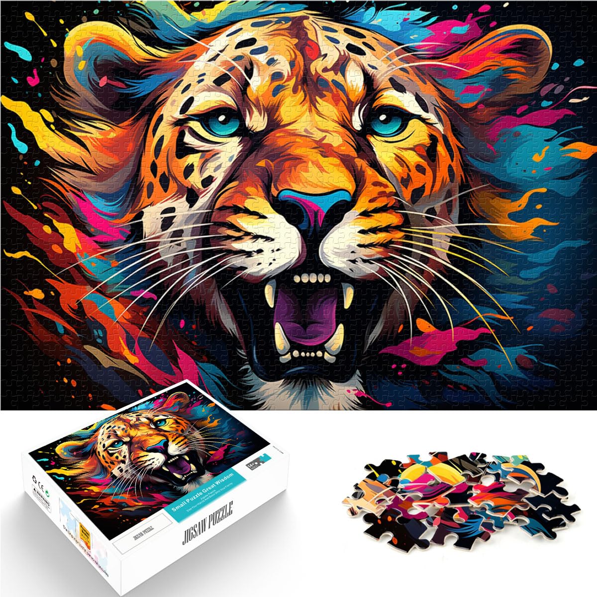 Spielzeug-Puzzle, farbenfroher Fantasie-Leopard und das Puzzle 1000 Teile für Erwachsene, Holzpuzzle für anspruchsvolles Puzzlespiel und Familienspiel, 1000 Teile (50 x 75 cm)