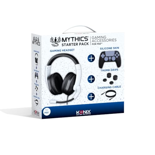 Konix Mythics Gaming-Zubehörpaket für PS5, kabelgebundenes Headset, DualSense-Controller-Hülle, Daumenstütze, Ladekabel