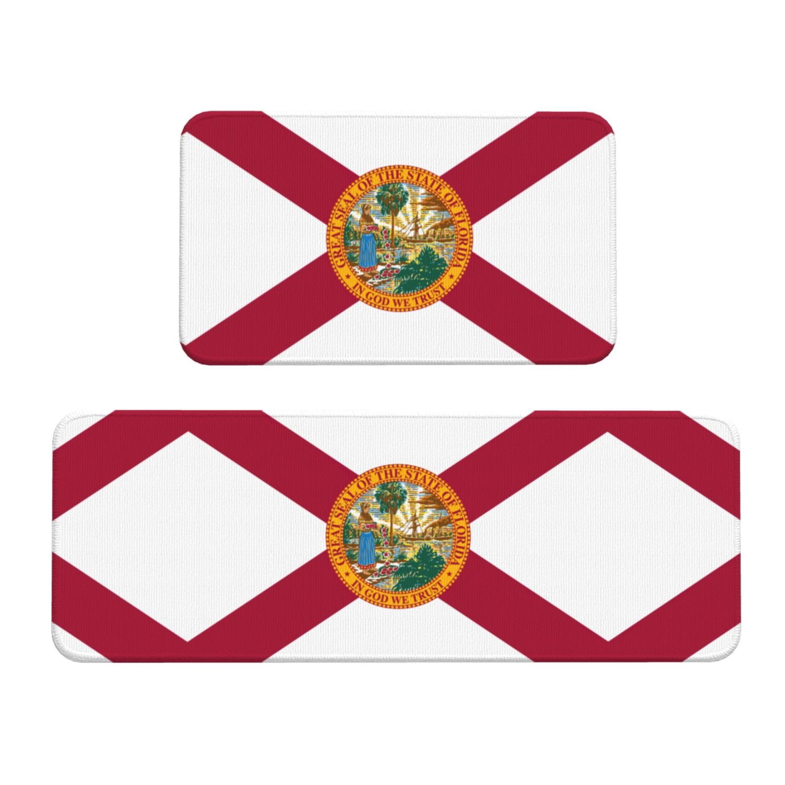 YQxwJL Küchenmatte, Motiv: Flagge von Florida, 2-teilig, rutschfest, wasserdicht, für Flur, Büro