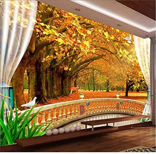 XLMING Fenster-Wald-Baum-Landschaft 3D Tapeten Home Esszimmer Sofa Schlafzimmer Wohnzimmer TV Hintergrund-150cm×105cm