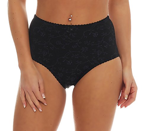 Cocain underwear 2 oder 4 Stück modische Microfaser Taillen-Slips Uni schwarz grau Weiss mit Streublümchen und Kleiner Schleife - Leichter Shape-Effekt - Grössen 36/38 bis 52/54 (36-38, 4X Schwarz)