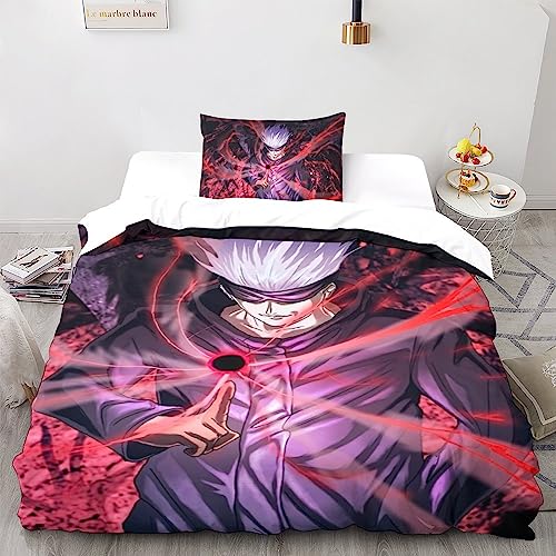 UKALOU Jujutsu Kaisen Gojo Satoru Bettwäsche Bettdecken Set Weiche Angenehme Mikrofaser Kinder Erwachsene, 3D Druck Bettbezug Bettwäsche Set Single（135x200cm）