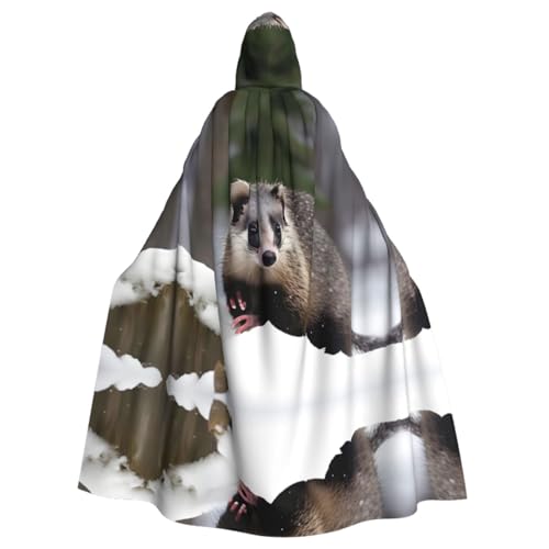 YQxwJL Opossum In Snow Print Print Halloween Umhang Herren mit Kapuze Umhang Renaissance Umhang für Erwachsene Cosplay Hexenumhang Umhang Umhang