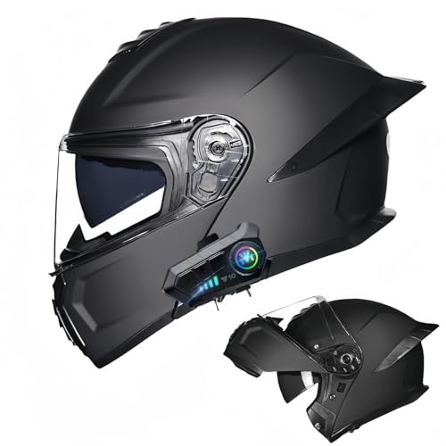 Bluetooth-Modularer Motorradhelm, ECE-Geprüfter Hochklappbarer Integralhelm, Straßenrad-Rennhelm, Mit Doppelvisier, Für Erwachsene, Männer, Frauen G,M57-58CM