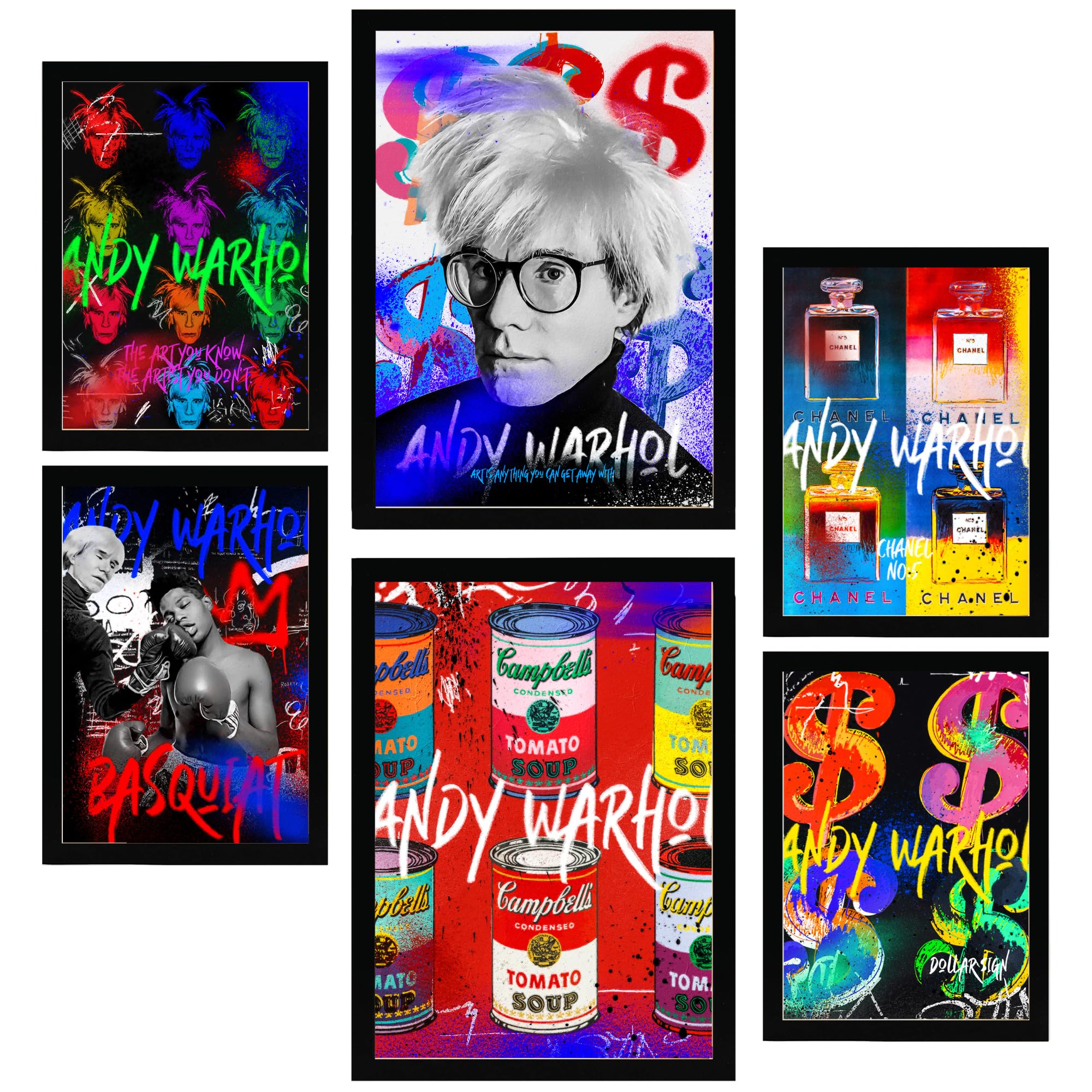 Nacnic 6er-Set Iconico graffiti pop di Andy Warhol Gerahmtes Poster mit Design-Illustrationen zur Dekoration der Wände Ihres Zuhause Zimmer Büro im A3 & A4 Schwarzer Rahmen