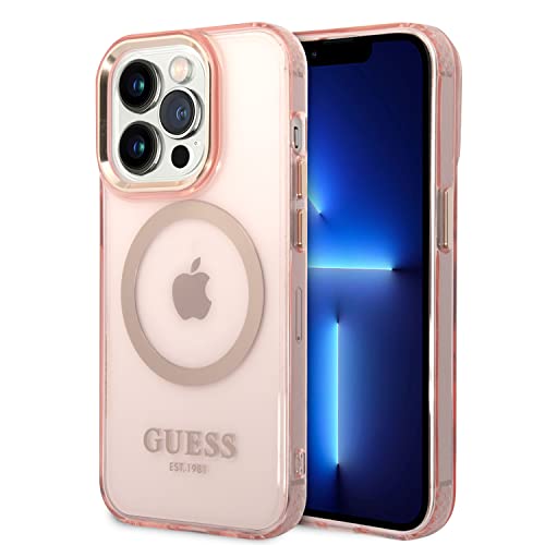 CG MOBILE Guess Kompatibel mit Magsafe Hülle mit durchscheinendem Goldumriss, neuestes glänzendes Design, Kratzfest, beschädigungsbeständig, kompatibel mit iPhone 14 Pro Max (Rosa)