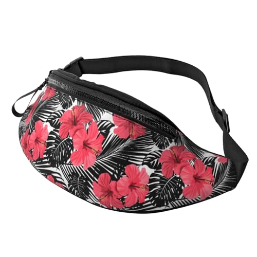 HSJFS Modische Hüfttasche mit Cartoon-Tierdruck, verstellbare Hüfttasche, lässige Brusttasche, Roter Hibiskus, Einheitsgröße