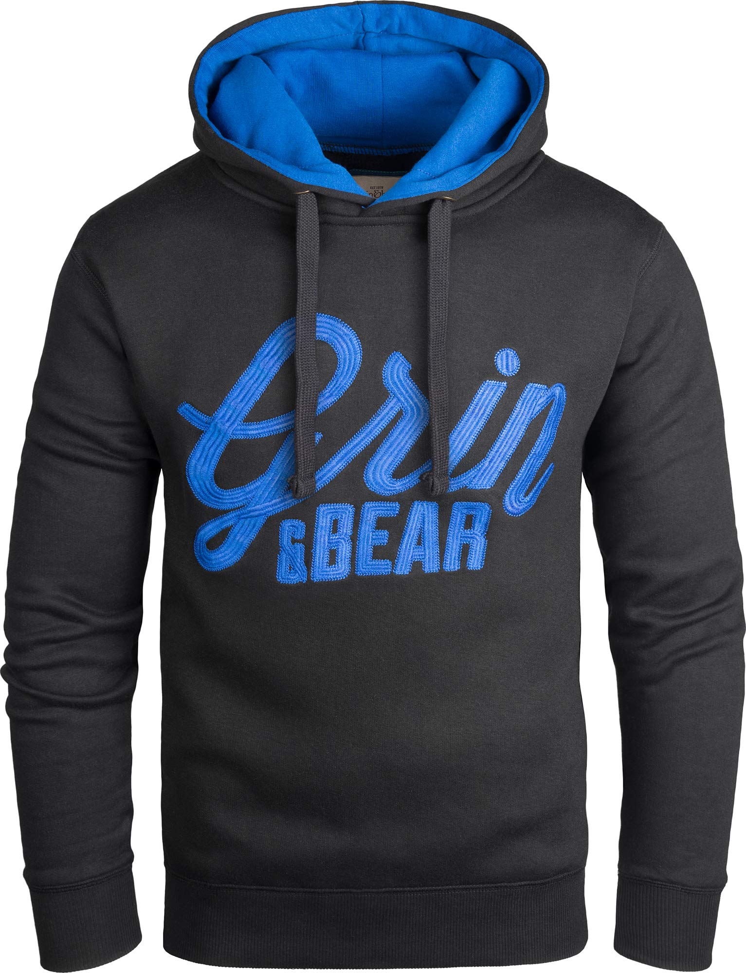 Grin&Bear Slim fit Signatur Logo Jacke Kapuze Hoodie Sweatshirt Kapuzenpullover, schwarz, S, GEC469