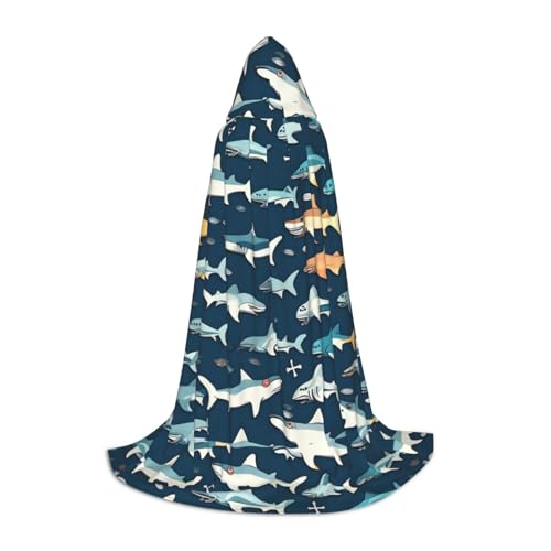 WURTON Sharks Print Hooded Cape A Multipurpose Cosplay Cape,Witch Cloak, Halloween Hooded Cloak Unisex