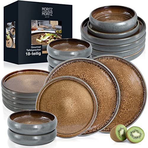 Moritz & Moritz SOLID 18-tlg Steinzeug Geschirr Set 6 Personen – Geschirrset 6 Personen aus je 6 Dinner Teller, Kleine Teller, Tiefe Teller