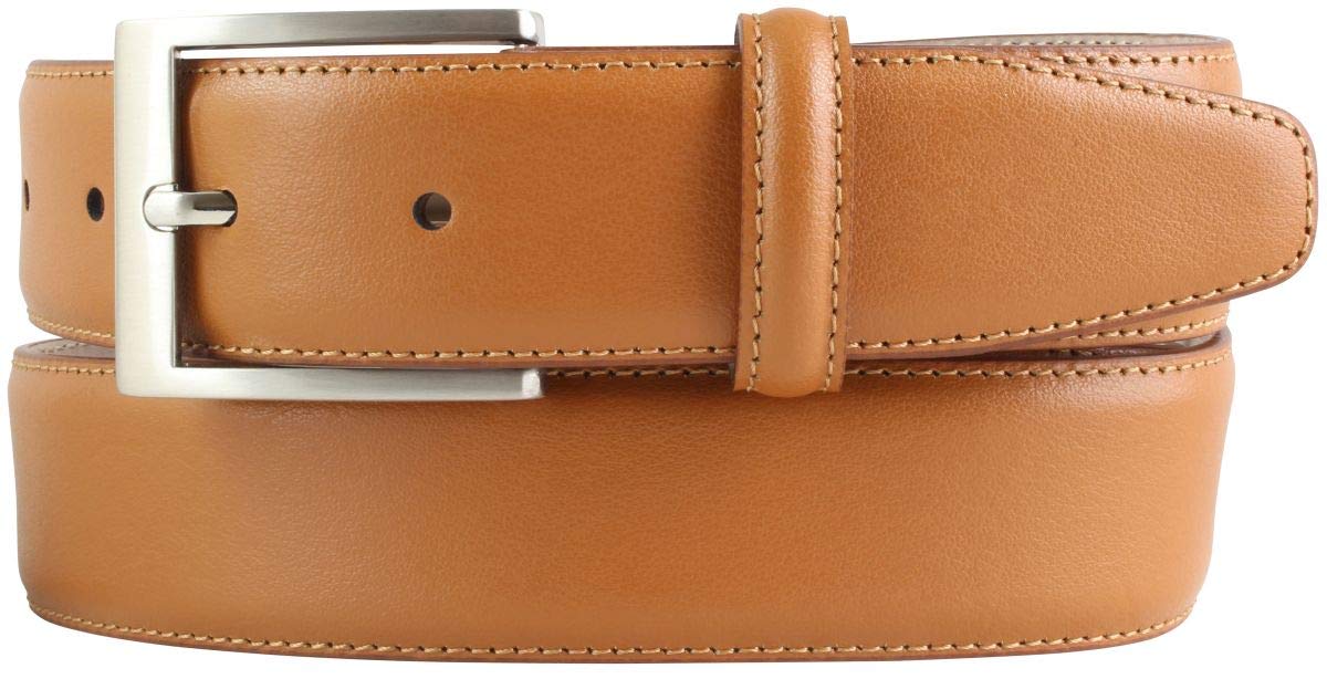 BELTINGER Hochwertiger Anzuggürtel aus Vollrindleder 3,5 cm Made in Italy | Bombierter Business-Gürtel für Herren 35mm | Tabac 90cm