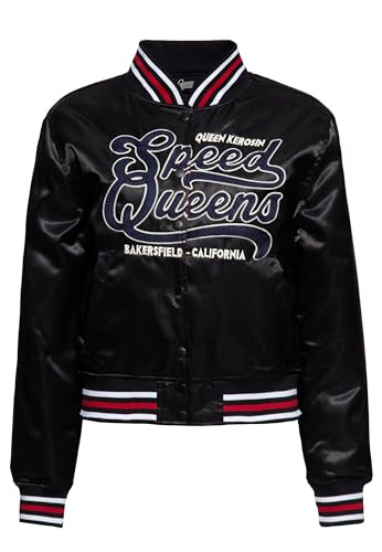 Queen Kerosin Damen College Jacke | Satin Jacke | Baseball Jacke | Regular Fit | Speed Queens| Woman | Rockabella | 50S | Rockabilly | Vintage | Rock'n' Roll | Retro Styl Speed Queens