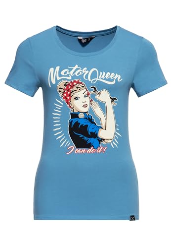 Queen Kerosin Damen Basic T-Shirt | Slim Fit | Retro Frontprint Motor Queen I Can Do It