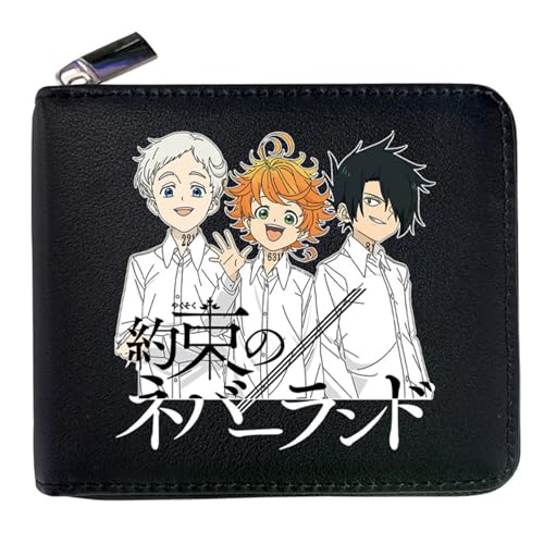 RYNDEX The Promis-ed Neverla-nd Geldbeutel Anime, Leder Geldbörse mit Reißverschluss-Design, Geldbörse Geldbeutel Portemonnaie für Geschenkidee(Color:Black 2)