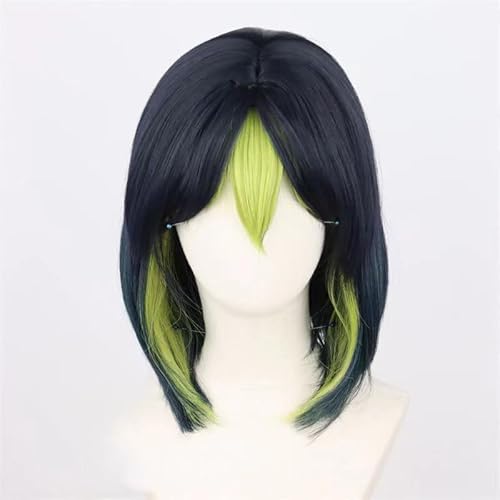 WCCNKK Anime Cosplay Perücke, Genshin Impact Tighnari Perücke, Blau-Grüne Mischfarbe, Kurzes Haar, Mit Kostenloser Perückenkappe, Für Party Alltag Halloween Perücke Cosplay, Anime-Geschenk