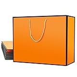 Xloey Orangefarbene Geschenktüten, 6 Stück, 43,2 x 14 x 32 cm, große Geschenktüten mit Griffen, orangefarbene Papier-Geschenktüten mit schwarzem Rand, Papier-Einkaufstaschen für Hochzeit, Geburtstag,