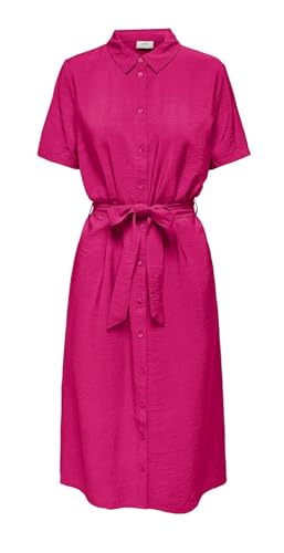 JdY Damen Kurzarm Midi Kleid JDYSoul Life Hemdkleid mit Gürtel 15317408 Fuchsia Purple M