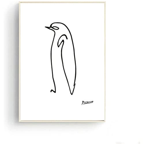 Picasso Poster Wand Bilder Leinwand Bild Strichzeichnung Von Pinguin Leinwand Gemäldedruck Poster Schwarzweiß Bilder Für Wohnkultur Rahmenlos 50×70cm