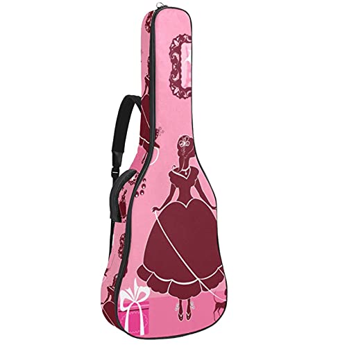 Gitarrentasche Schutz- und Transporttasche für akustische und klassische Gitarren wasserfest und gepolstert Prinzessin Mädchen Hund 108.9x42.9x11.9 cm