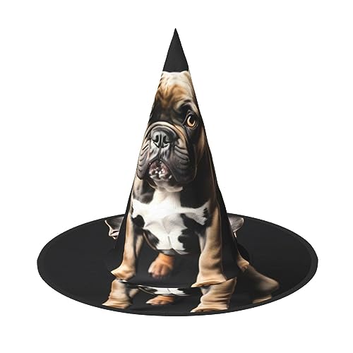 WURTON Lange Ohren Französische Bulldogge Druck Halloween Hexenhut Erwachsene Halloween Hut Kostüme Hexen Hüte Halloween Dekor Party