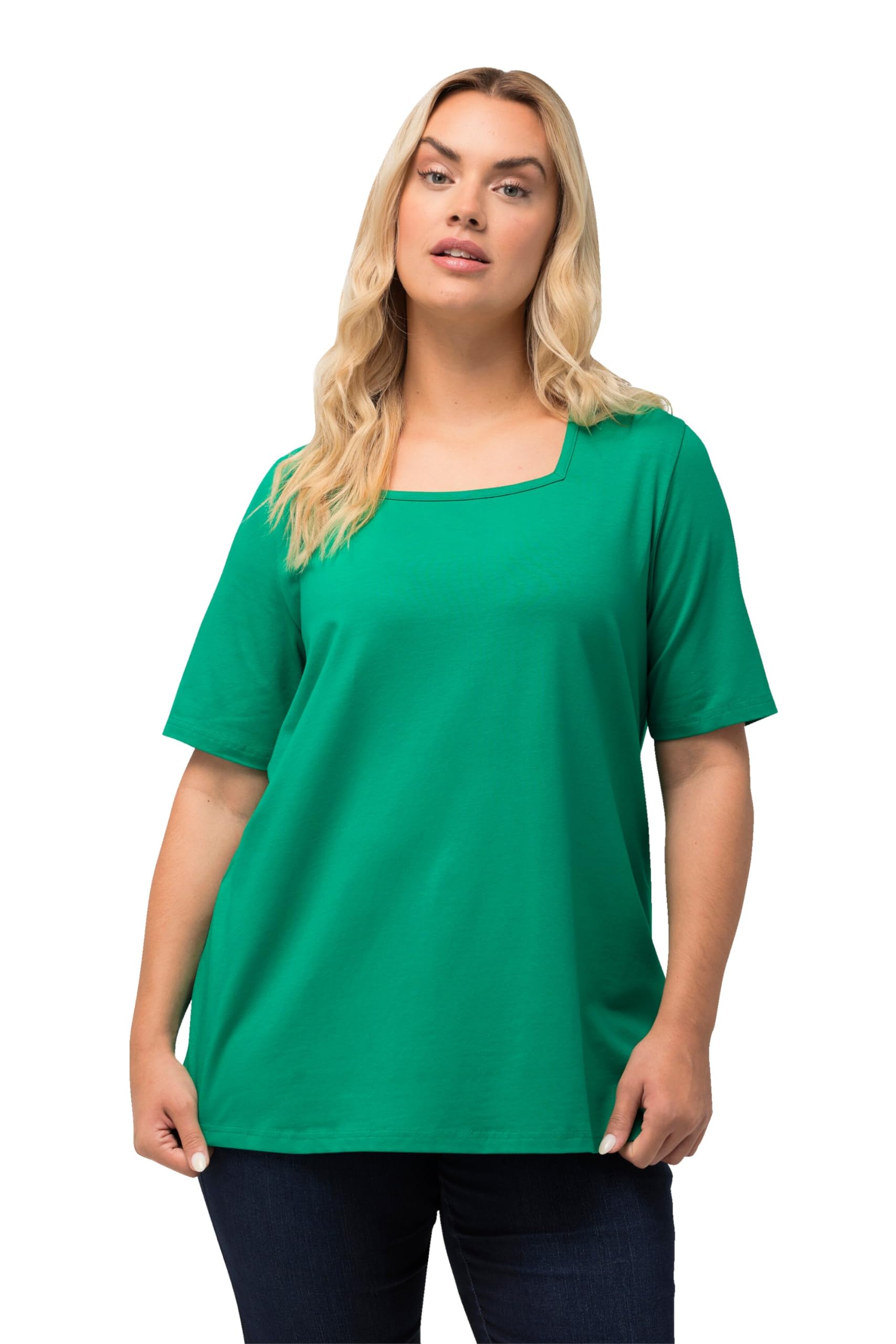 Ulla Popken Damen große Größen Übergrößen Plus Size T-Shirt, A-Linie, Carree-Ausschnitt, Halbarm smaragd 50+ 807286457-50+