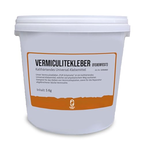 Feuerfest 123 - Verschiedene Schamottekleber, feuerfester Kleber, geeignet für feuerfeste Bauteile, für Temperaturen bis zu 1.350 °C, physikalische Trocknung (5 KG, Vermiculitekleber)