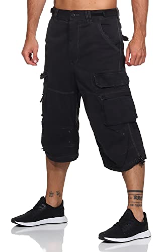 Jet Lag Herren 3/4 Cargo Shorts Safety B Kurze Hose mit Seitentaschen Black 3XL