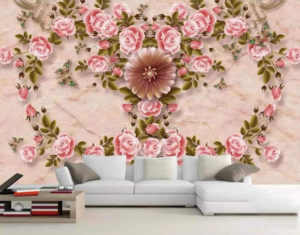 Marmorierte Rosa Rose Schmetterling 3D Tapete Poster Restaurant Schlafzimmer Wohnzimmer Sofa TV Dekorative Wand-200cm×140cm