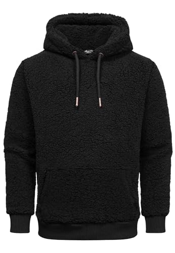 Amaci&Sons Herren Kapuzenpullover Teddyfell Teddy Sweatjacke Plüsch Hoodie Pullover Sweatshirt 4067 Schwarz XL