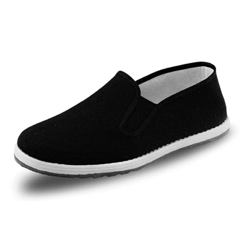 Traditionelle chinesische Kung-Fu-Schuhe für Herren, klassisch, schwarz, altes Peking, Stoffschuhe, atmungsaktive Slip-On-Segeltuchschuhe, Schwarz B02, 42 1/3 EU