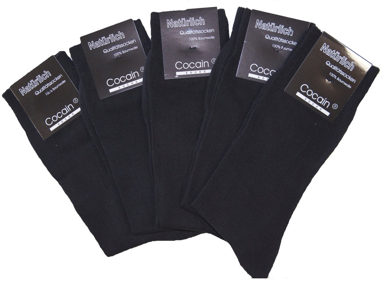 Cocain underwear 20 Paar schwarze Damen Herren Marken-Socken 100% Baumwolle Grösse 35/38